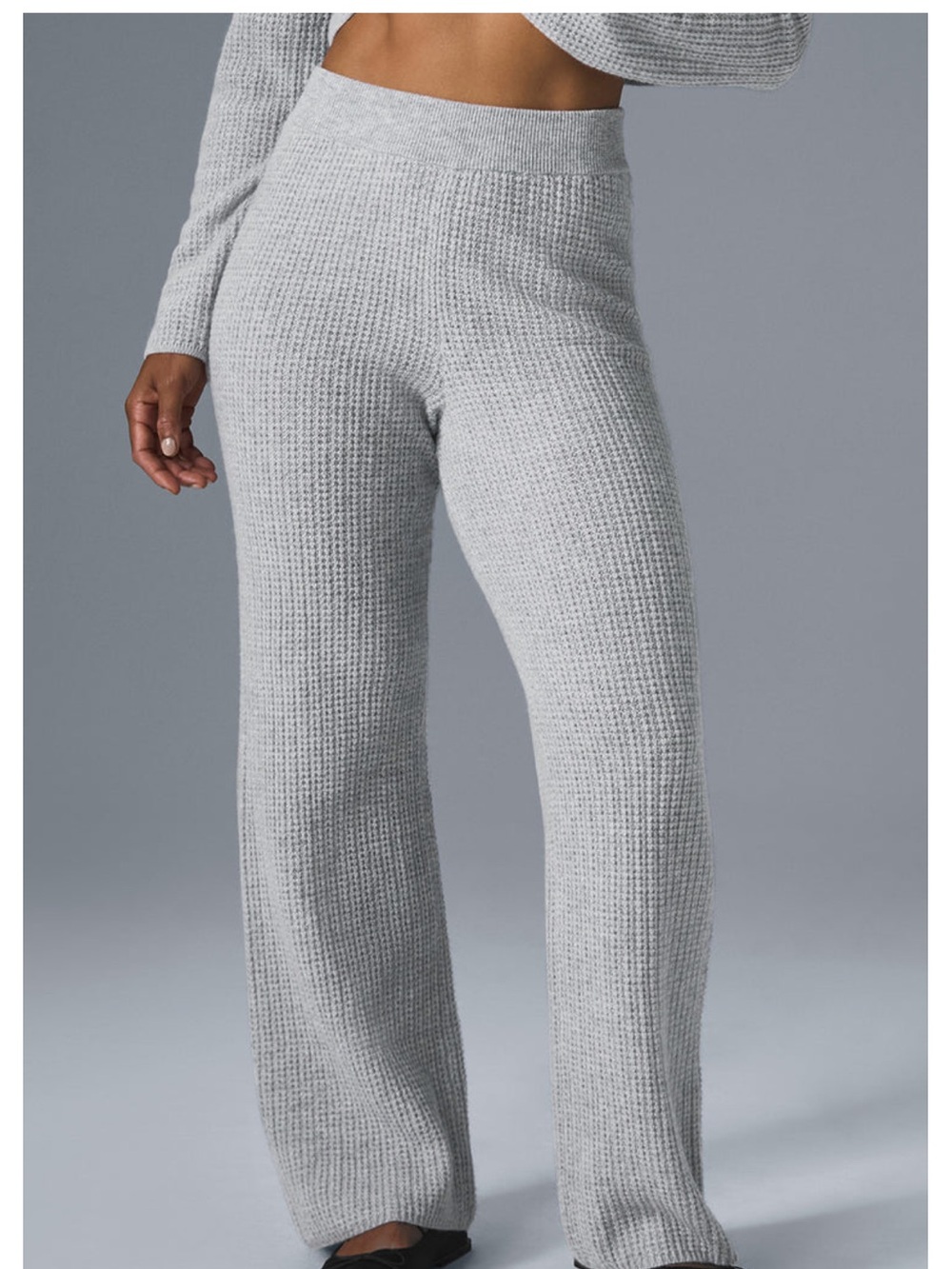 ALO Yoga SET NWOT Cashmere High-Waist Plush Waffle Wide-Leg Pants AND BRA — Gray
